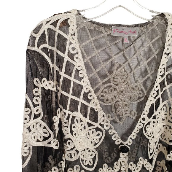 Pretty Angel XL Jacket Silk Lace Embellished Soutache Button Front Layer Sheer - Picture 5 of 10